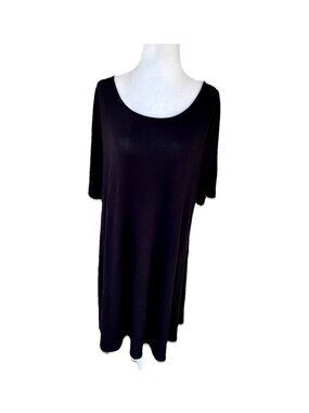 Apt 9 Black T-Shirt Dress Women Plus Size 1X Stretch Trapeze Swing Short Sleeve
